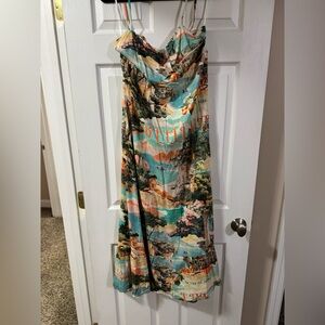 Label of love Printed Spaghetti Strap Maxi Dress in Teal and Coral